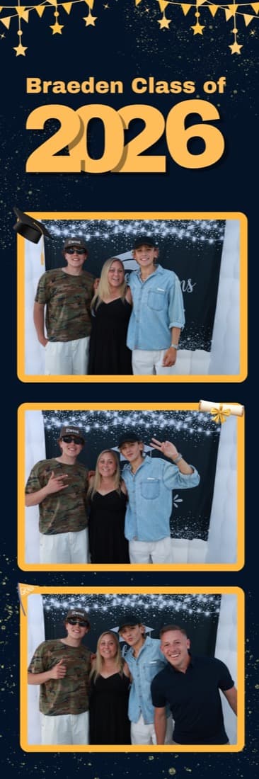 Graduation photo booth keepsake strip with a congratulations backdrop