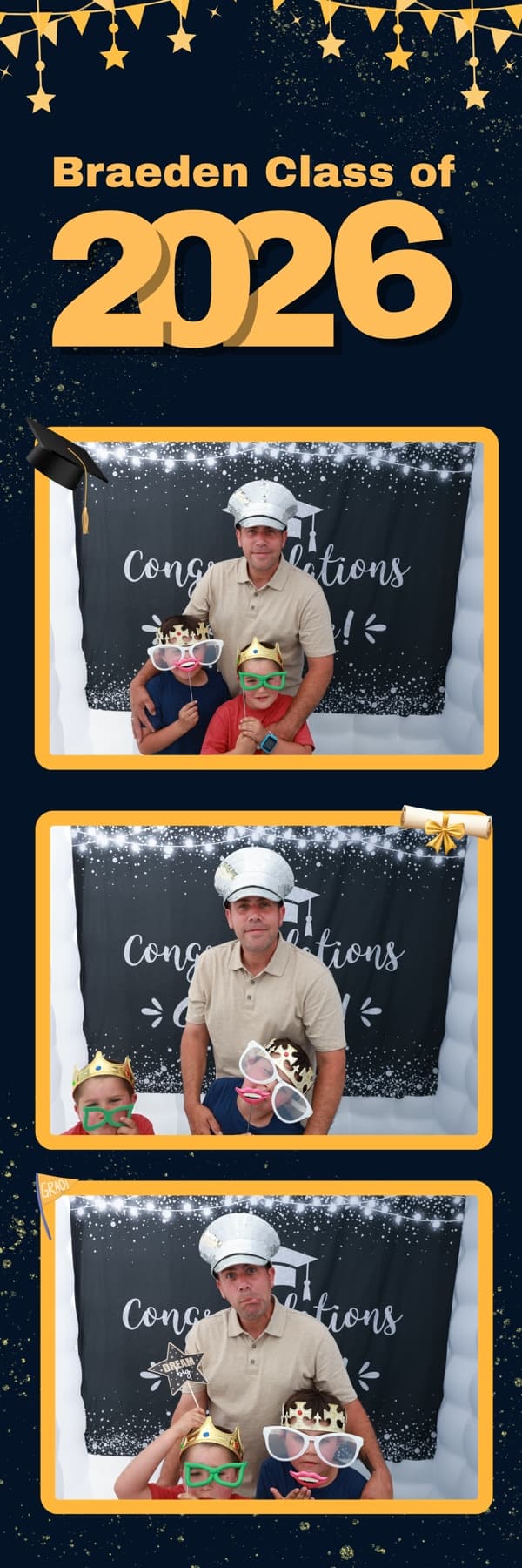 Graduation photo booth print strip with father and children