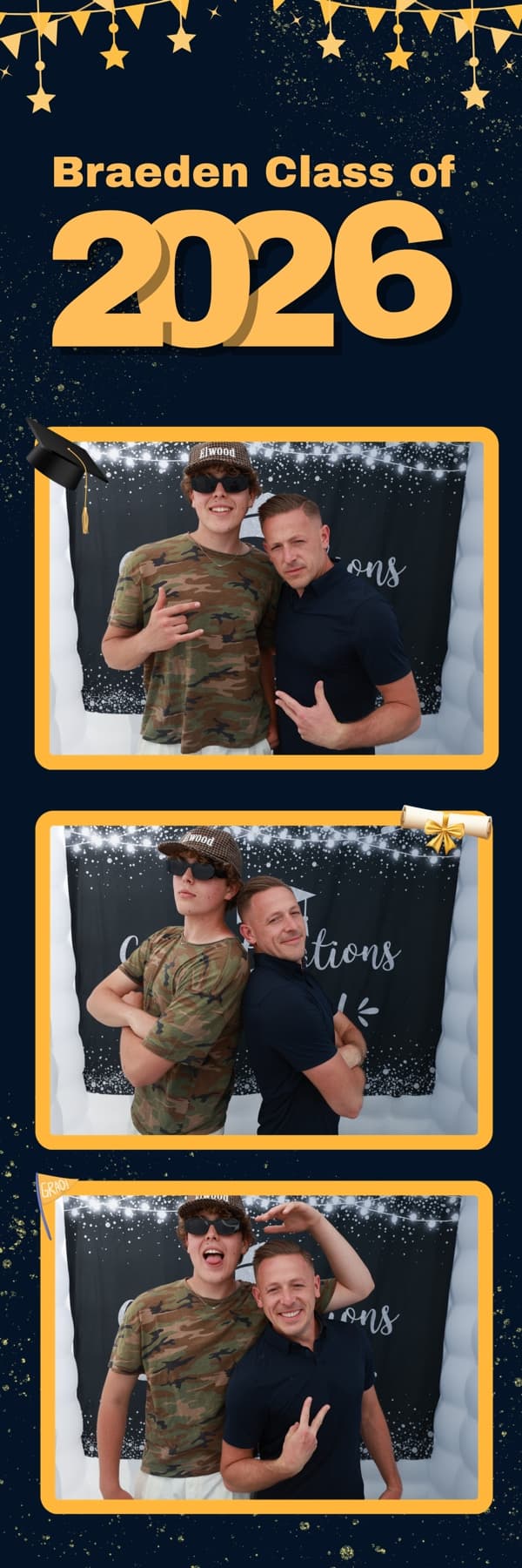 Graduation photo booth print strip with playful guest poses